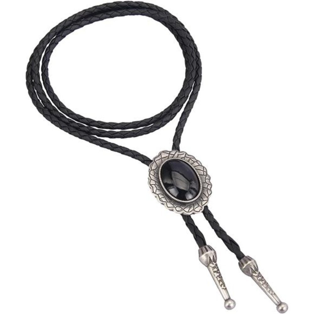 Black Braided Bolo Tie with Silver Accents